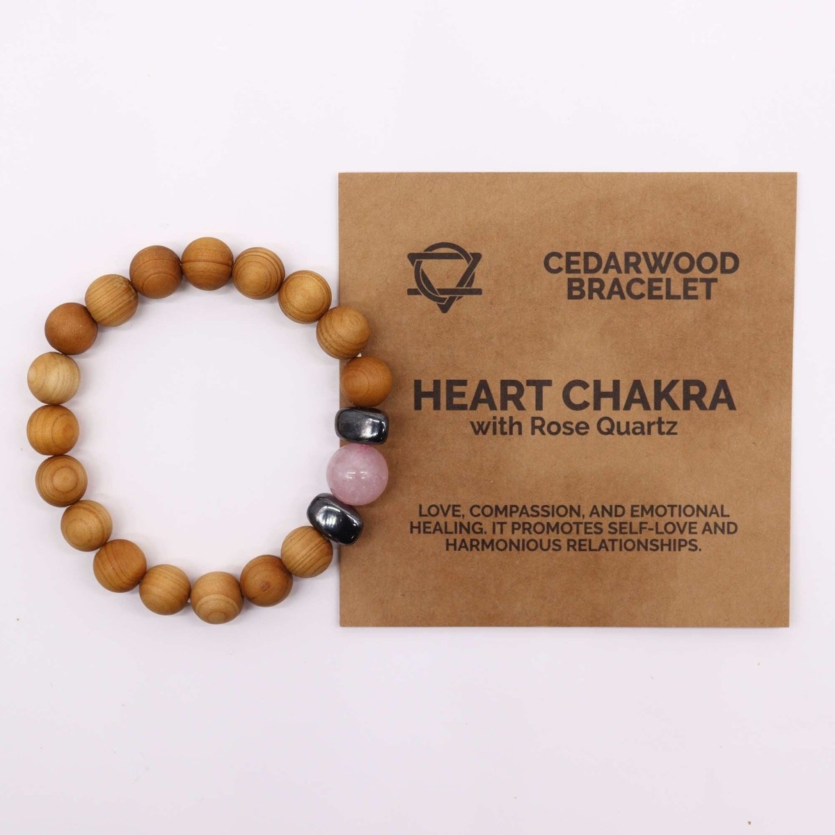 Cedarwood Heart Chakra Bangle with Rose QuartzCedarwood Chakra BanglesHeart Notes