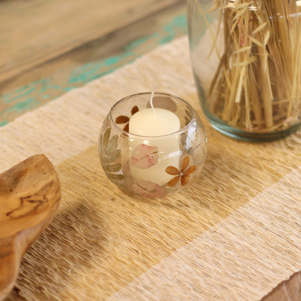 Natural Floral Glass - Bowl Candle Holder - Primavera - (8x10cm)Natural Floral Glass Candle HoldersHeart Notes