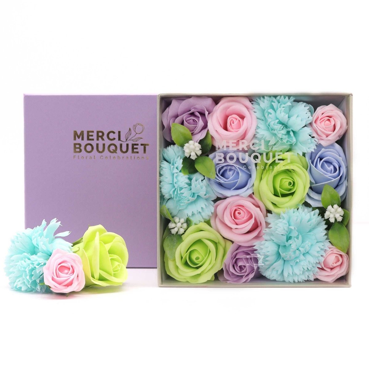 Square Box - Baby Blessings - BluesSoap Flower Gift BoxesHeart Notes
