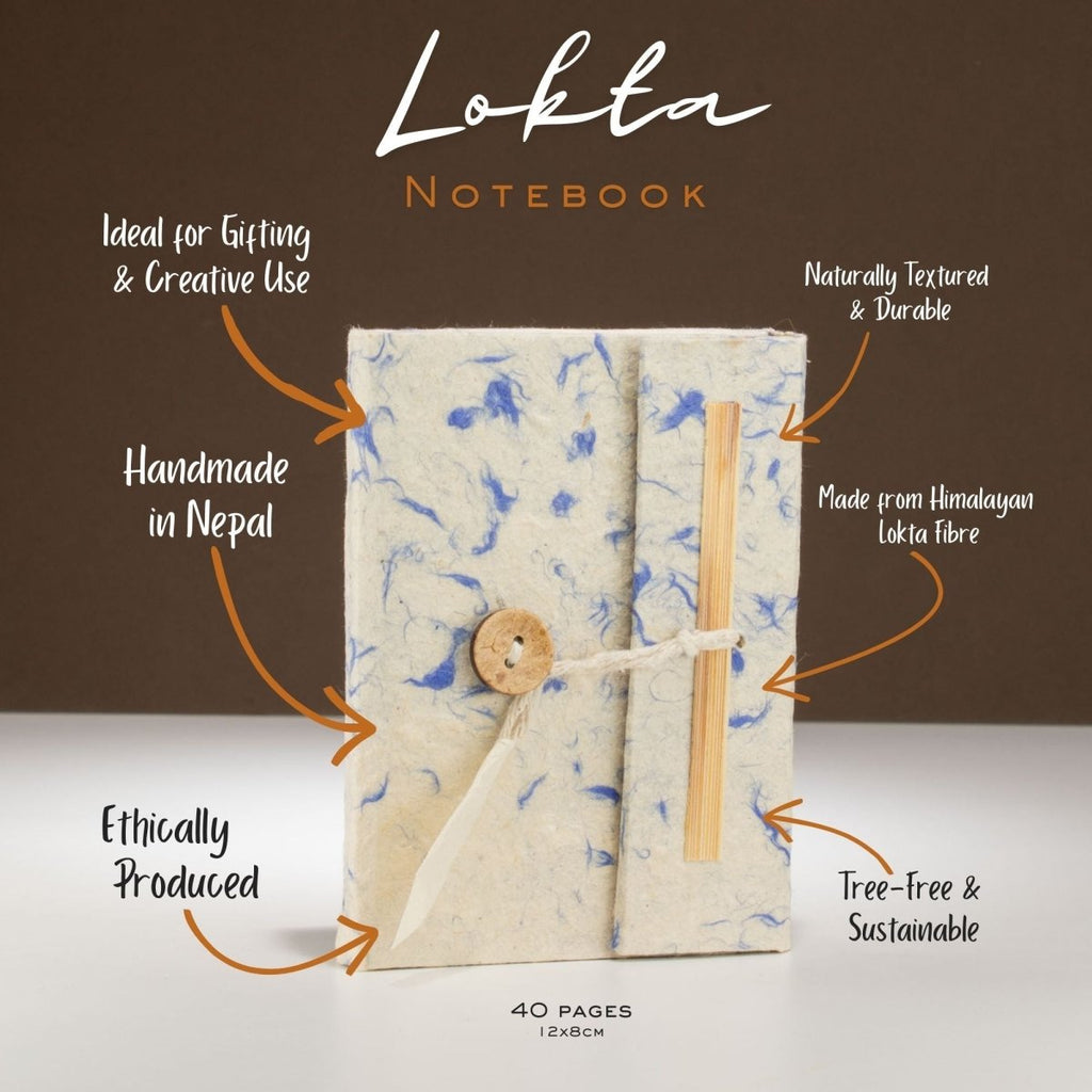 Lokta Mixed Blue Cotton Notebook – Mini (12x8cm) – 40 LeavesLokta Paper NotebooksHeart Notes