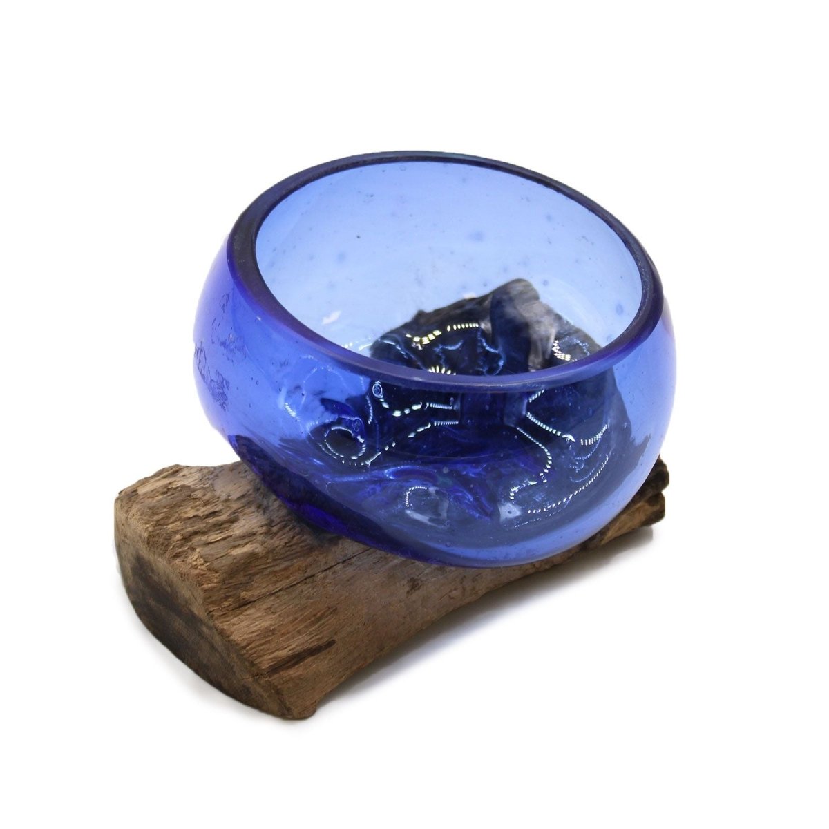 Molton Glass Mini Blue Bowl on WoodMolten Glass on WoodHeart Notes