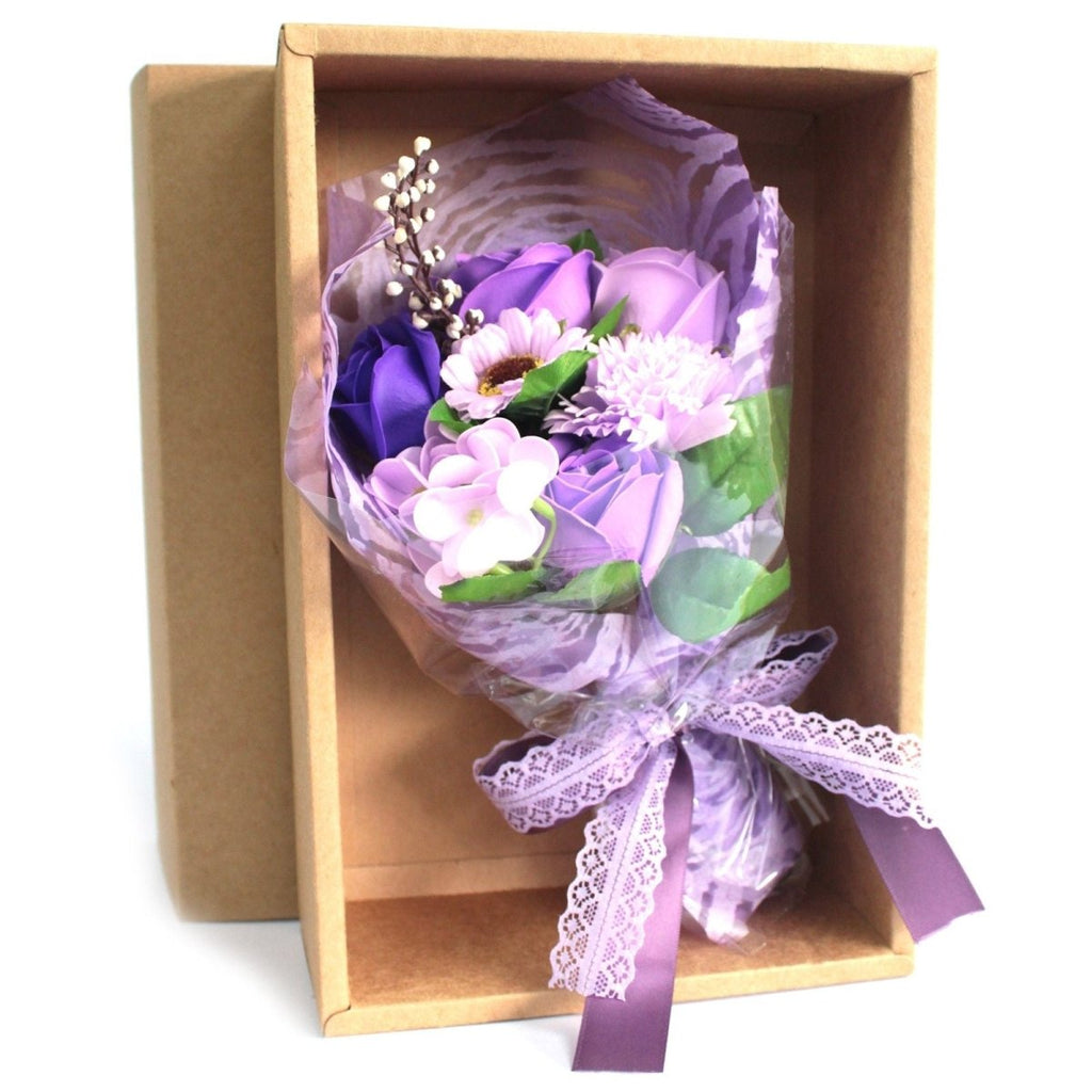 Boxed Hand Soap Flower Bouquet - PurpleSoap Flower BouquetsHeart Notes
