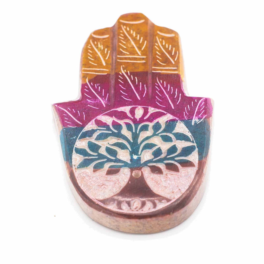 Soapstone Hamsa Incense Holder 9x6cm - Tree of LifeSoapstone Incense HoldersHeart Notes