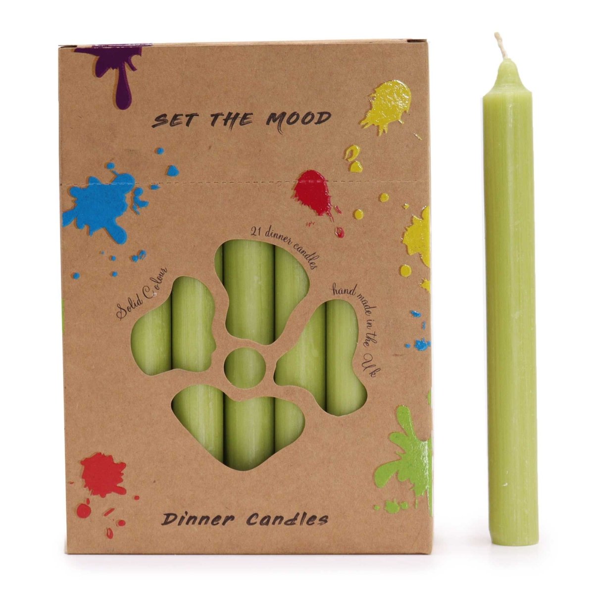 Solid Colour Dinner Candle Set - Pack of 21 - Rustic OliveSolid Colour Dinner Candle SetHeart Notes