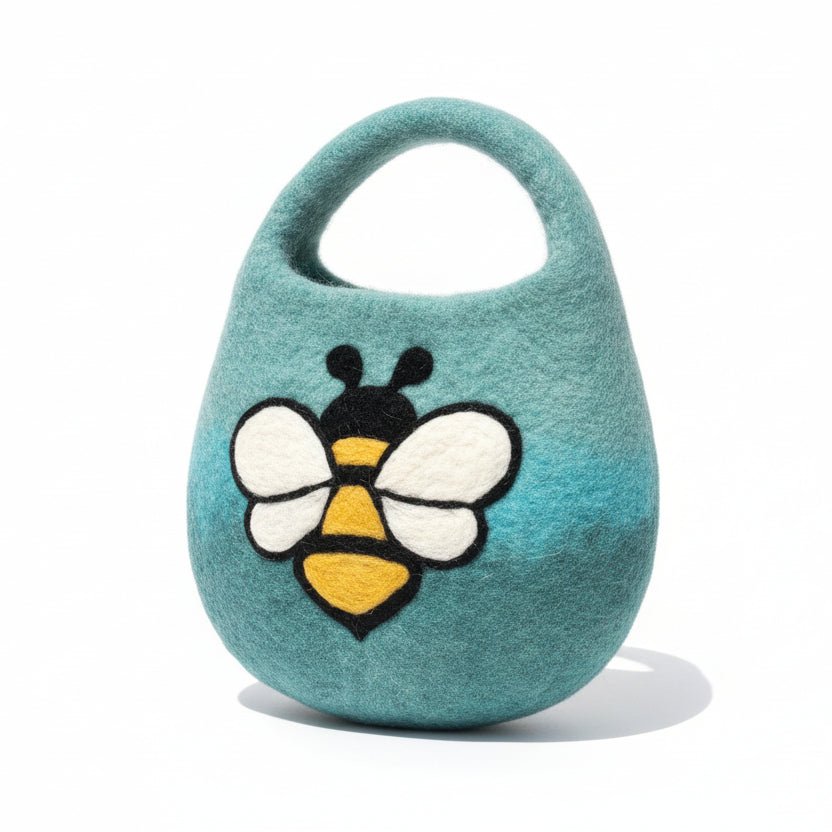 Water Felted Bee Bag - One Handle with Magnet - Blue GreenFelted BagsHeart Notes