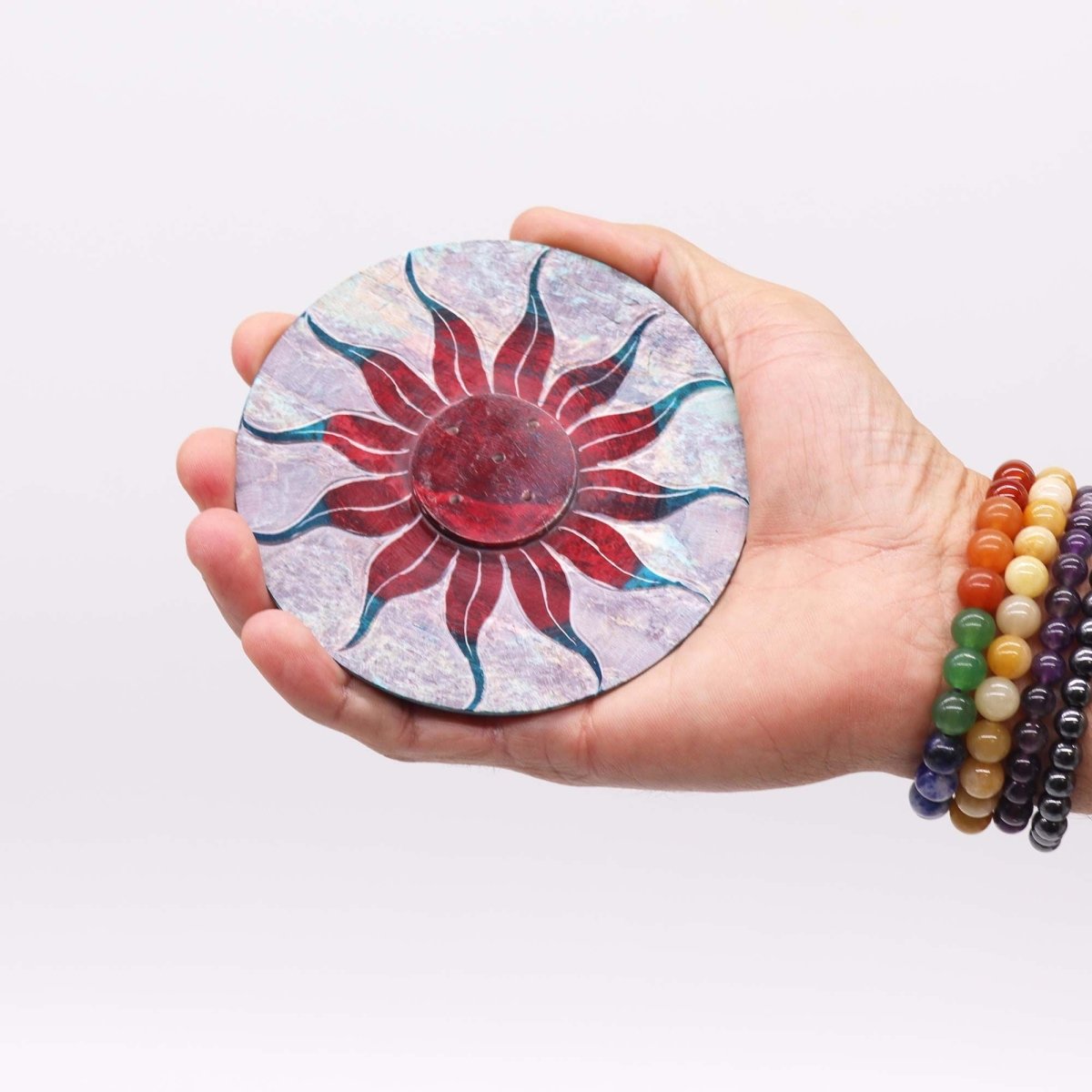 Soapstone Disc Incense Holder - Sun Flower (5 stick holder)Soapstone Incense HoldersHeart Notes