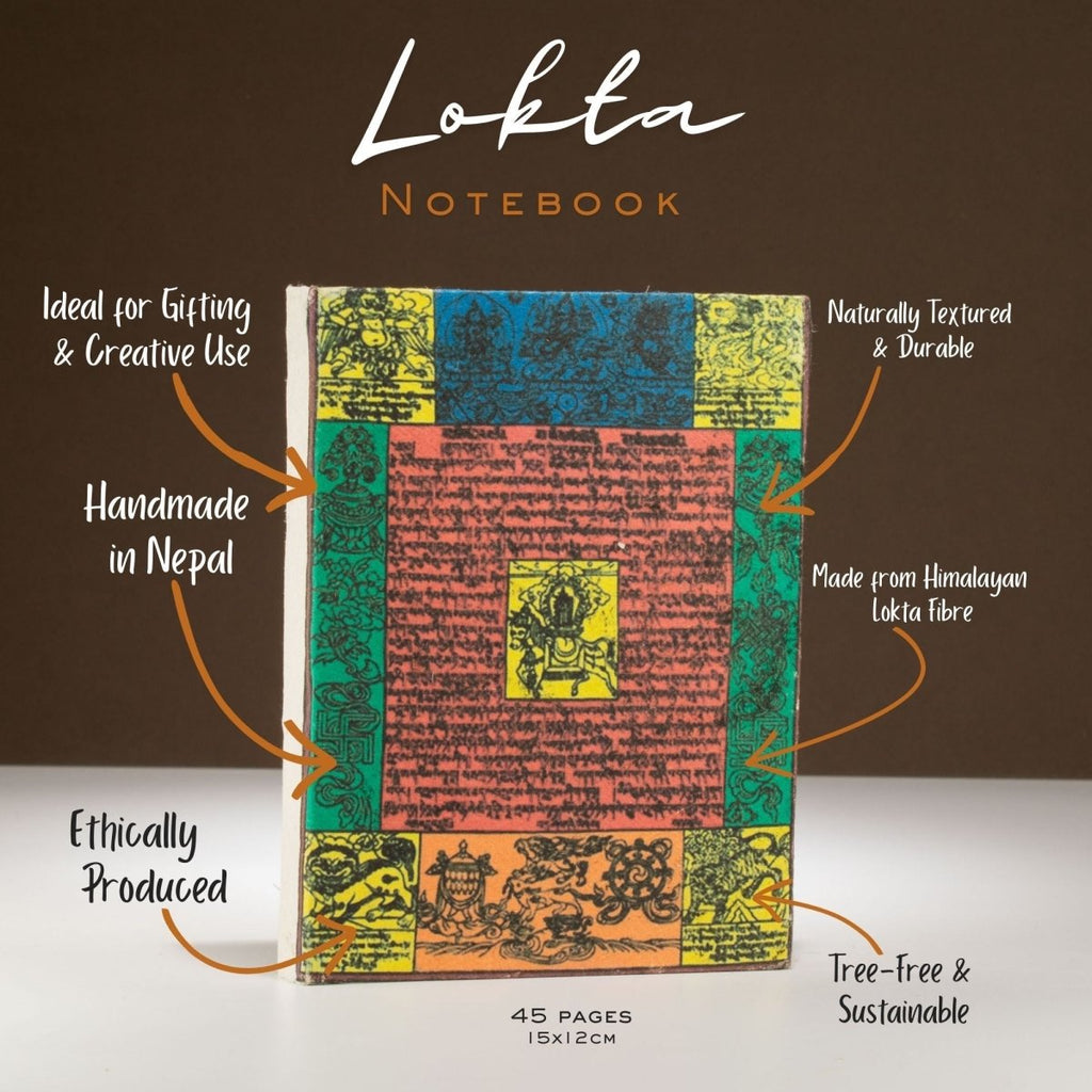 Lokta Traditional Prayer Flag Notebook – Medium (15x12cm) – 45 Leaves – NaturalLokta Paper NotebooksHeart Notes