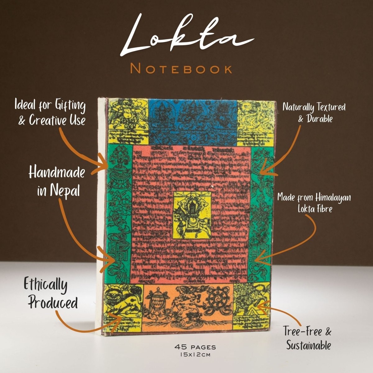 Lokta Traditional Prayer Flag Notebook – Medium (15x12cm) – 45 Leaves – NaturalLokta Paper NotebooksHeart Notes