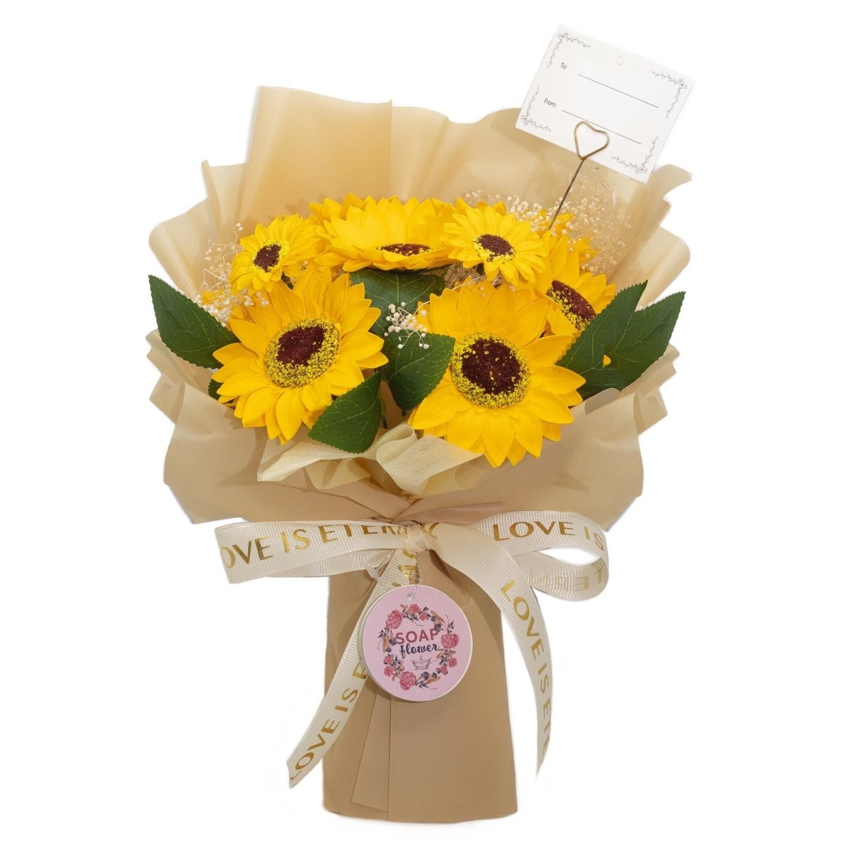 Large Sunflowers Bouquet - Love is Eternal - Gift CardSoap Flower BouquetsHeart Notes