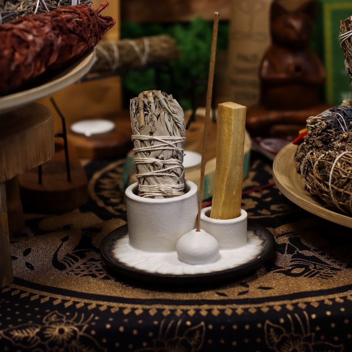 Palo Santo Stick & Smudge Holder - Mandala - White & GreyCeramic Palo Santo Stick & Smudge HolderHeart Notes