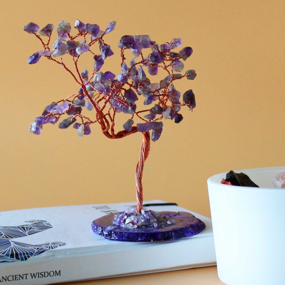 Lrg Gemstone Tree - Amethyst on Natural Agate Base (100 stones)Gemstone Wishing TreesHeart Notes