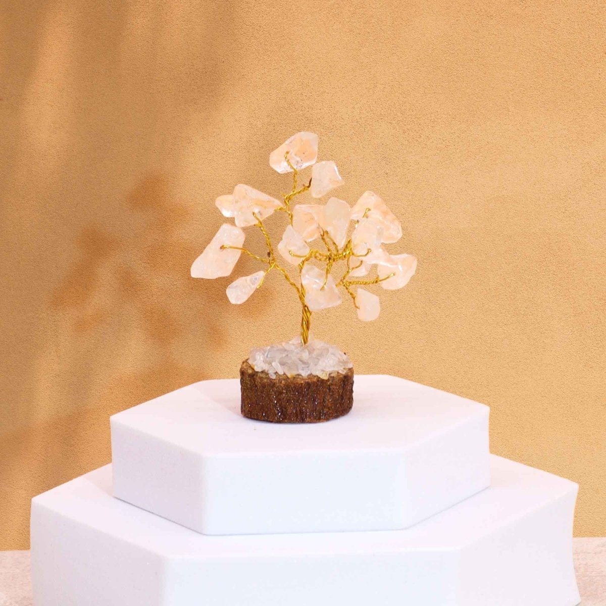 Mini Gemstone Tree On Wood Base - Rock Quartz (15 stones)Mini Gemstone TreesHeart Notes
