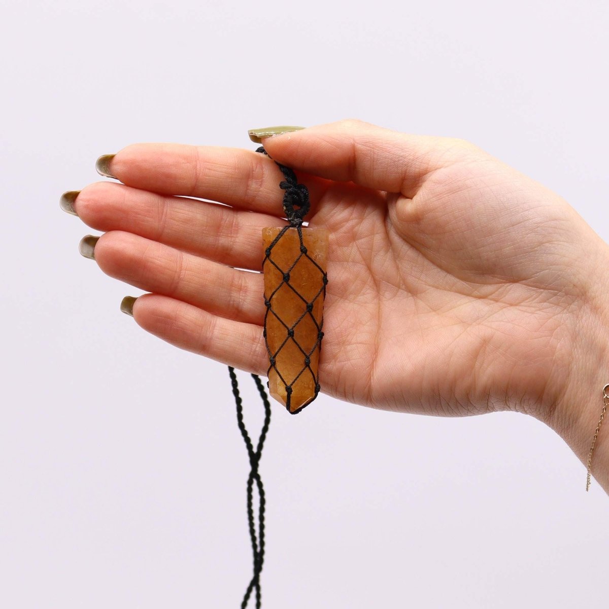 Laced Gemstone Flat Point Pendant - Golden QuartzLaced Gemstone PendantsHeart Notes