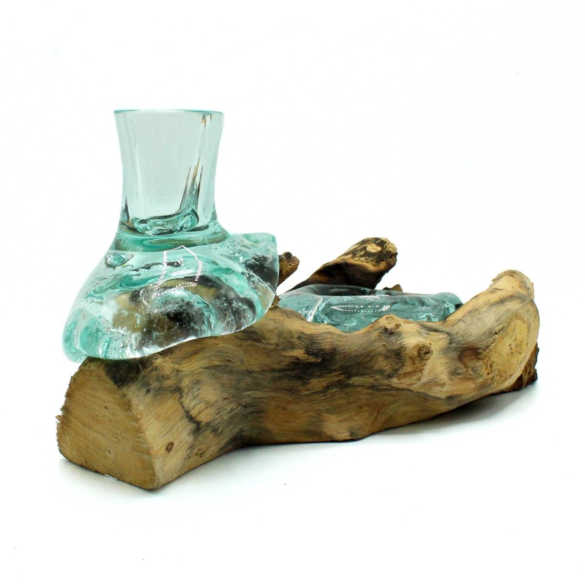 Molten Glass Small Flower Vase and Tealight Holder on WoodMolten Glass on WoodHeart Notes