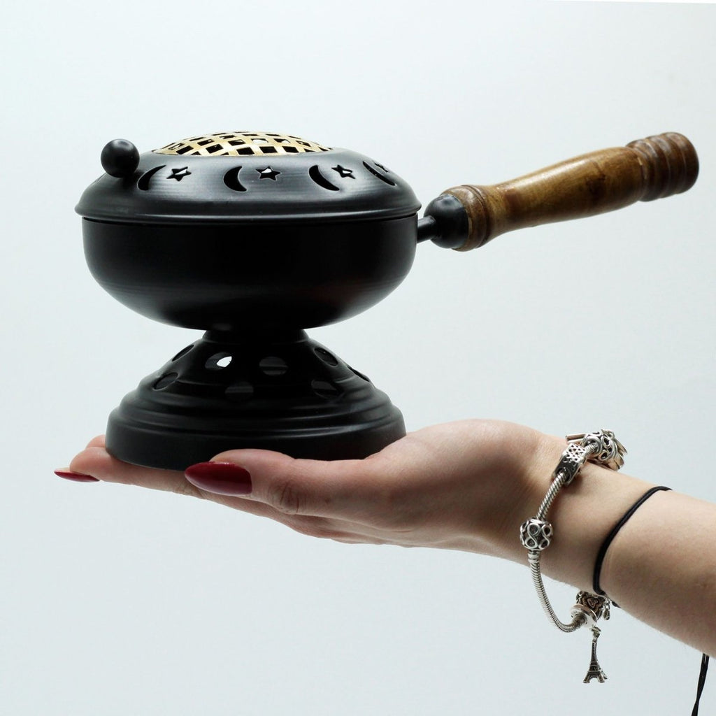 Large Iron Censer on Stand Incense Burner - Gold detailTraditional Brass Incense BurnersHeart Notes