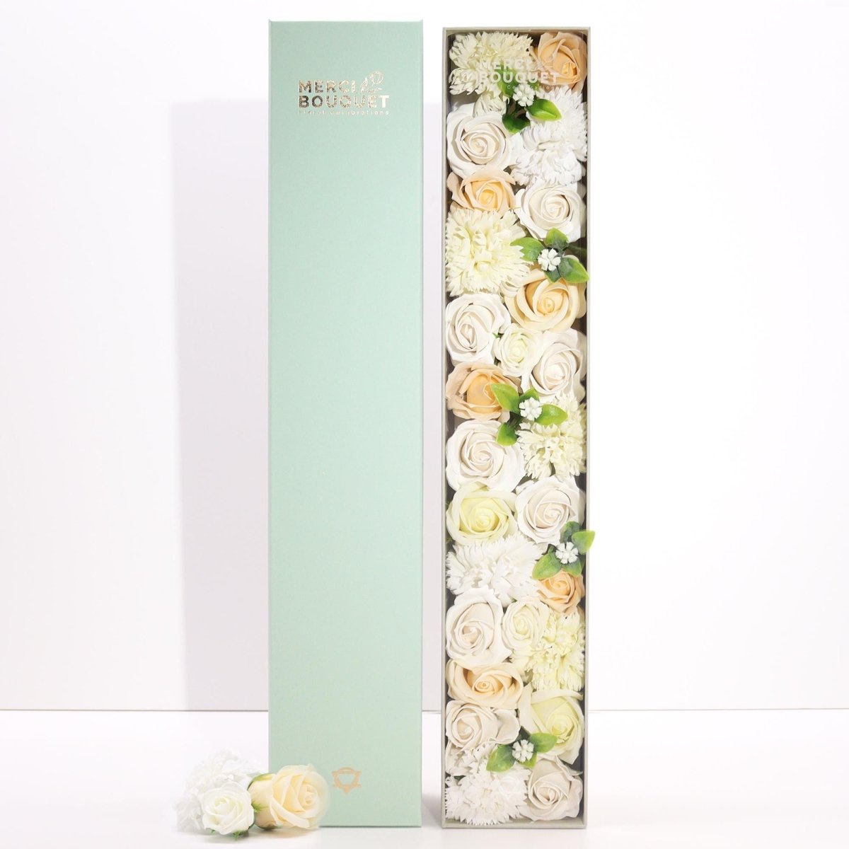 Extra Long Box - Wedding Blessings - White & IvorySoap Flower Gift BoxesHeart Notes