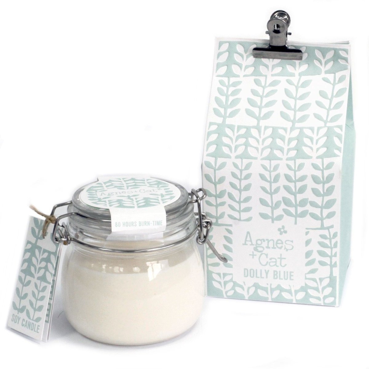 Agnes + Cat Kilner Jar Candle - Dolly BlueAgnes + Cat Soy Wax Kilner Jar Candles 400mlHeart Notes