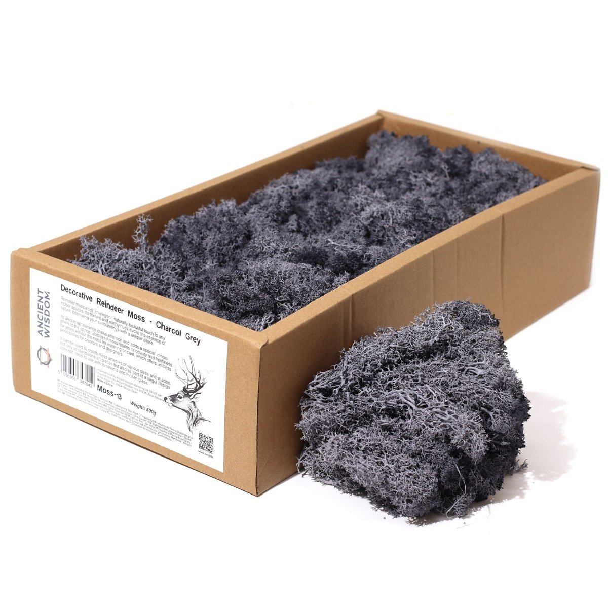 Decoration Reindeer Moss - Charcol Grey - (approx 500gm)Decorative Reindeer MossHeart Notes