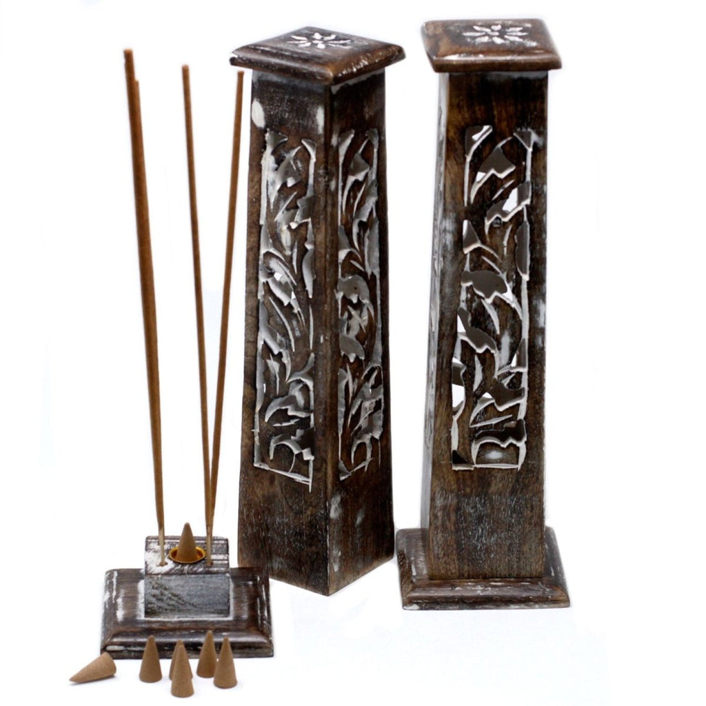 Tapered Incense Tower Washed Des2 - Mango WoodIncense HoldersHeart Notes