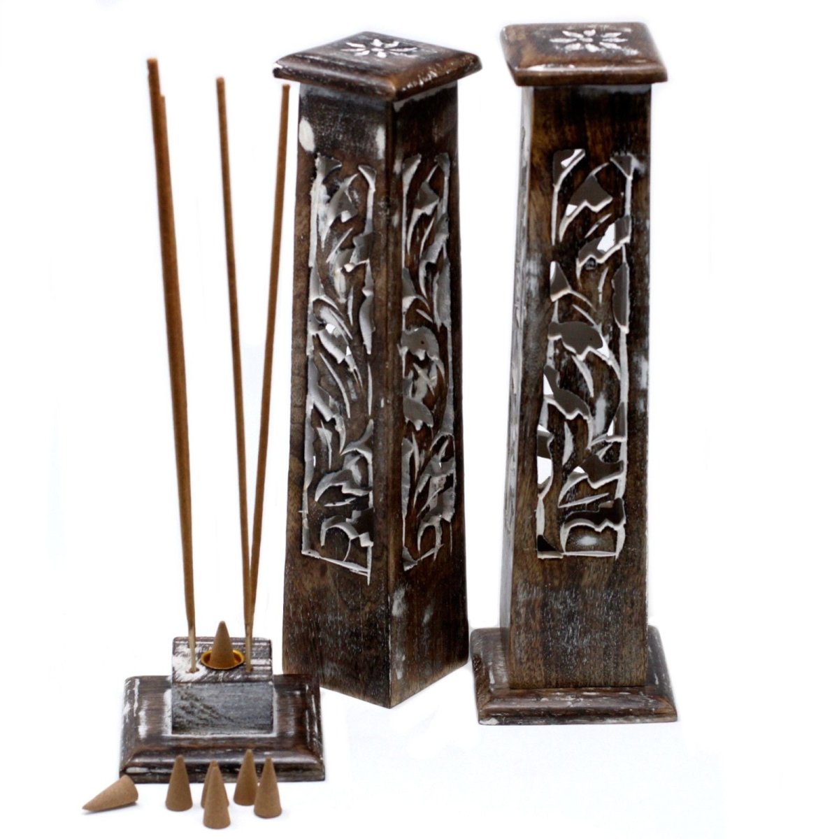 Tapered Incense Tower Washed Des2 - Mango WoodIncense HoldersHeart Notes