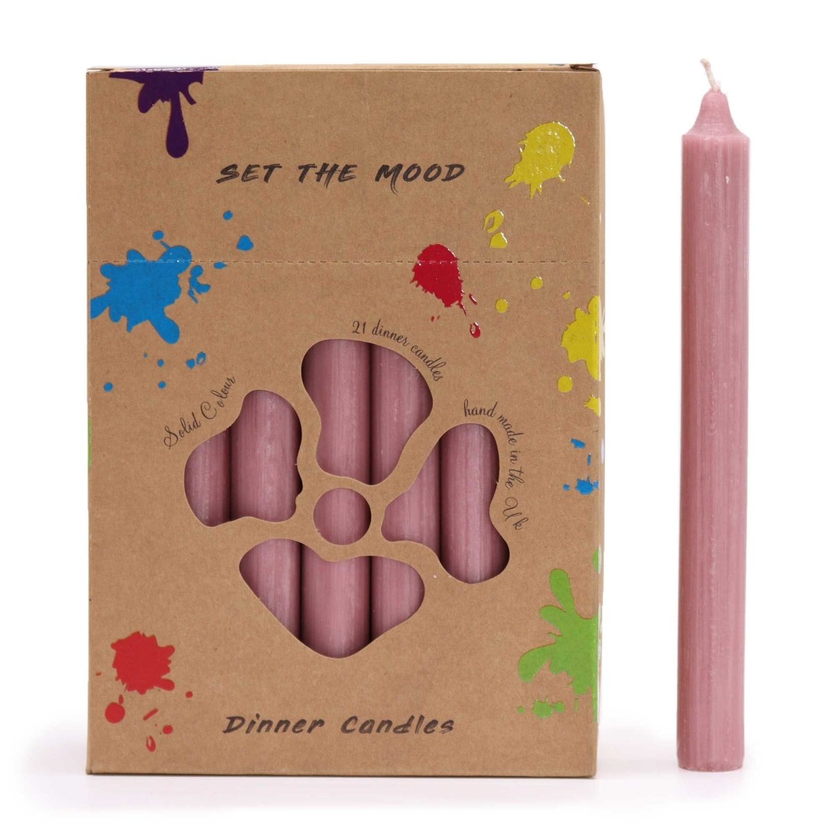 Solid Colour Dinner Candle Set - Pack of 21 - Rustic Dusty PinkSolid Colour Dinner Candle SetHeart Notes