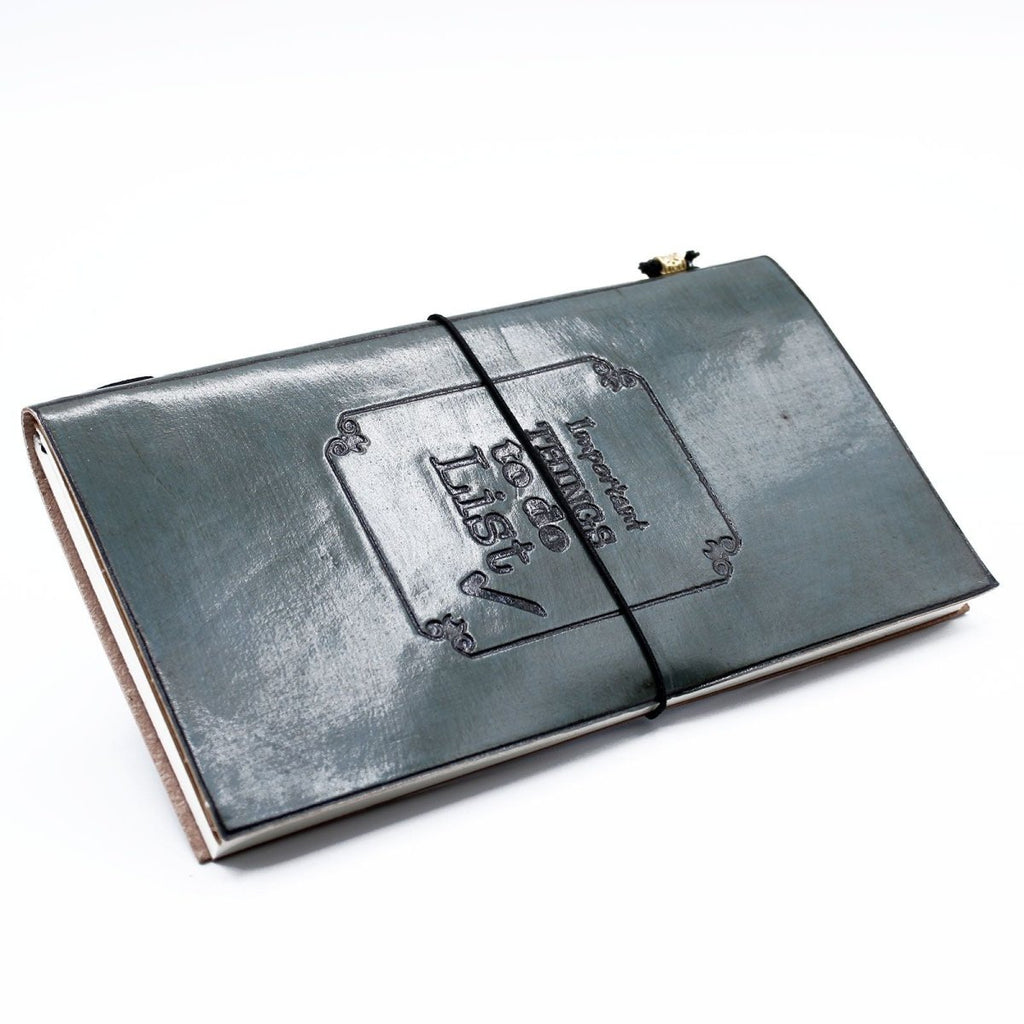 Handmade Leather Journal - Important Things To Do - Grey (80 pages)Leather JournalsHeart Notes