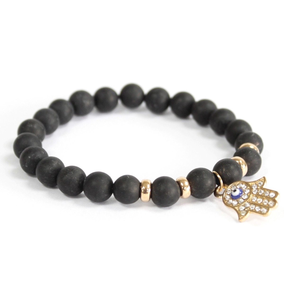 Hamsa / Black Agate - Gemstone BraceletBoho Bling Gemstone BraceletsHeart Notes