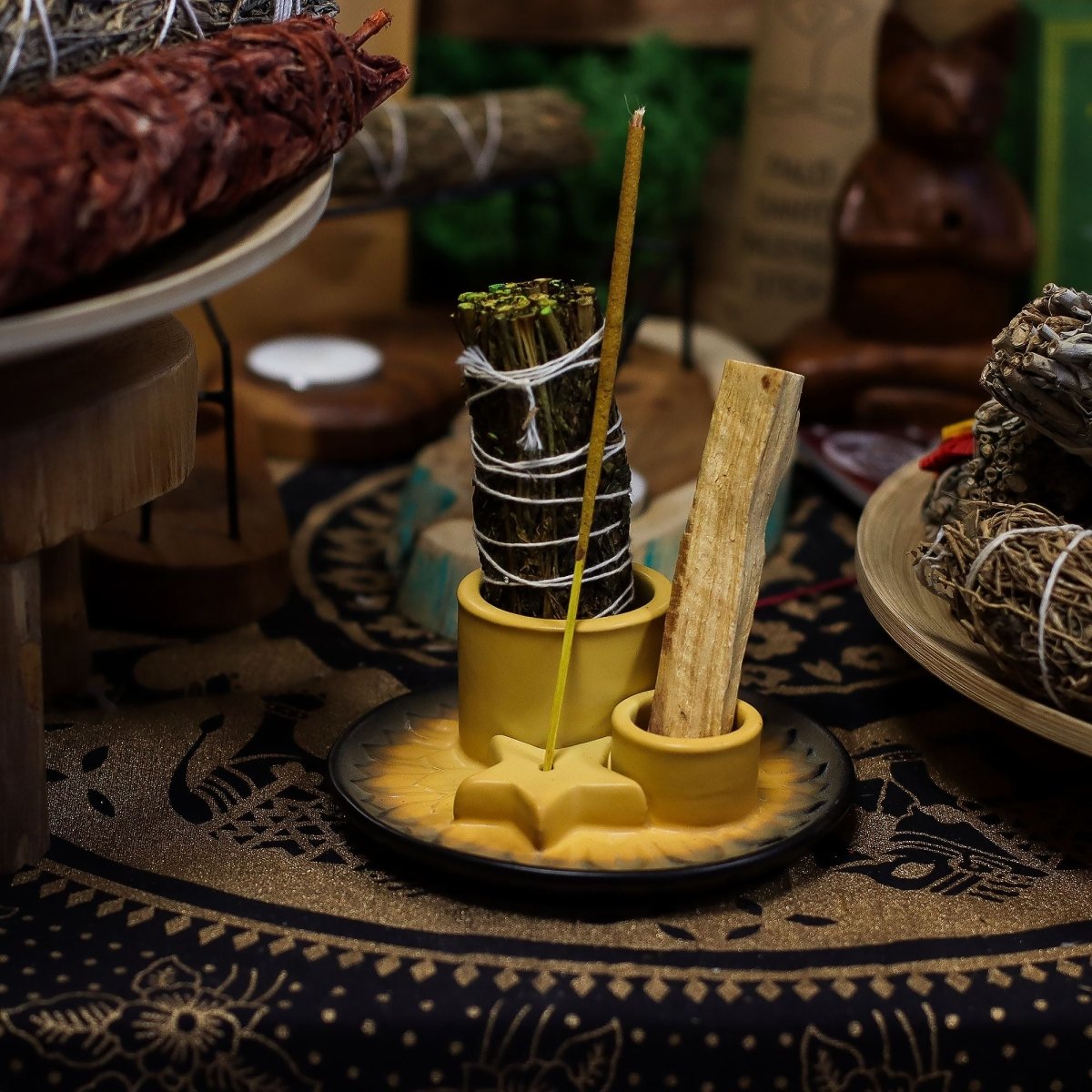 Palo Santo Stick & Smudge Holder - Mandala - Sand & GreyCeramic Palo Santo Stick & Smudge HolderHeart Notes