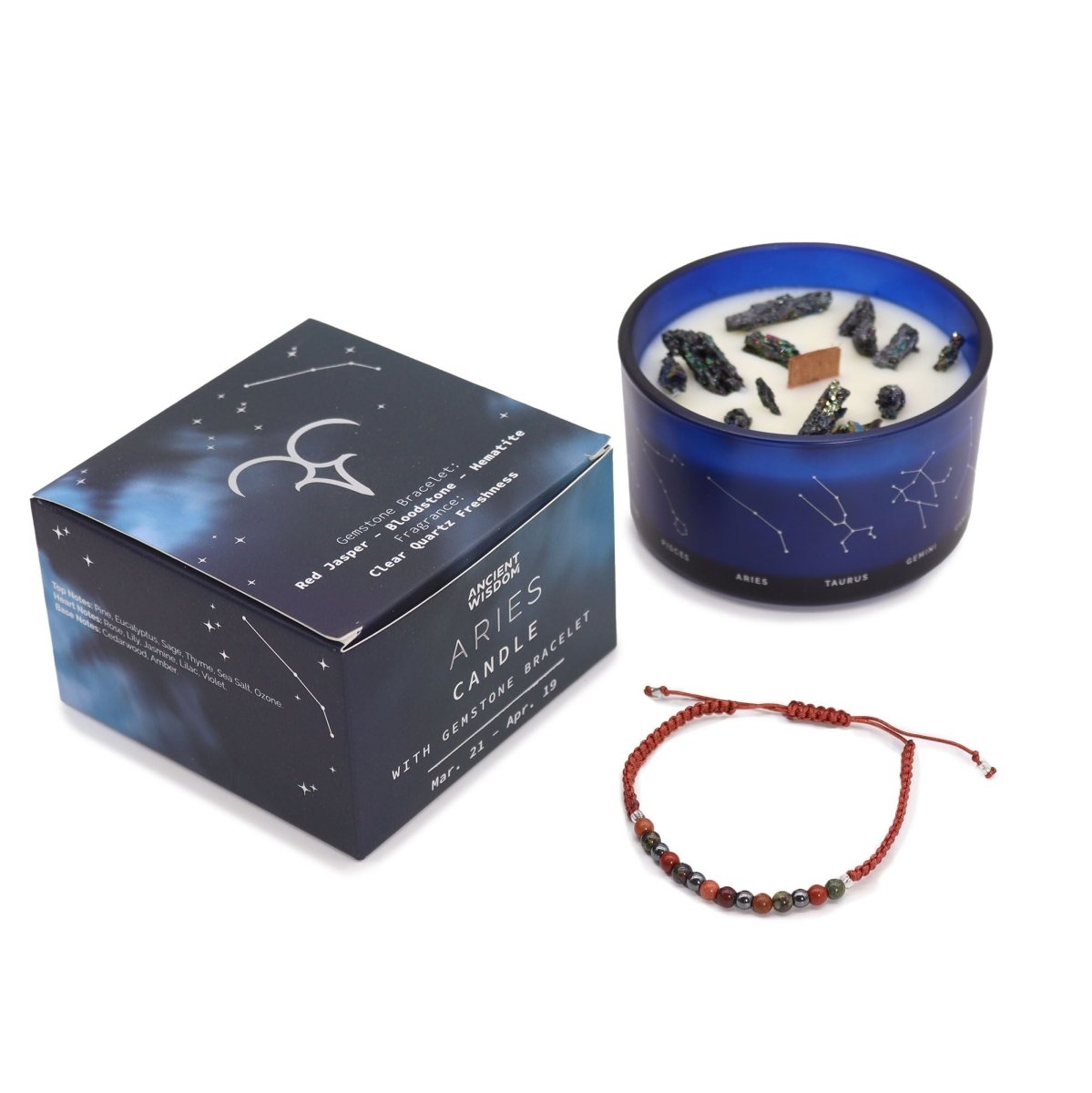 Zodiac Crystal Candle with Gemstone Bracelet - AriesZodiac Crystal Candles with Gemstone BraceletHeart Notes