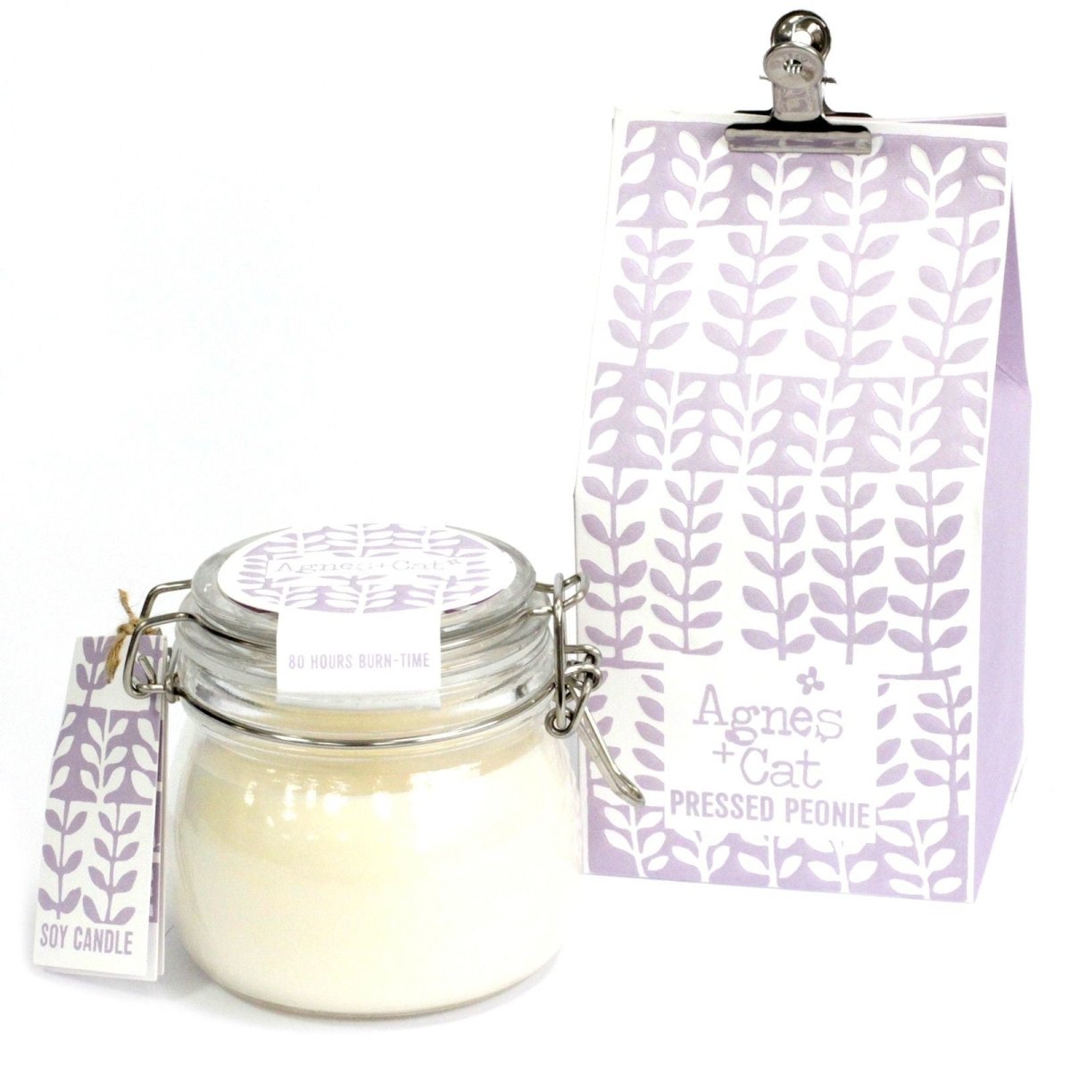 Agnes + Cat Kilner Jar Candle - Pressed PeoniesAgnes + Cat Soy Wax Kilner Jar Candles 400mlHeart Notes