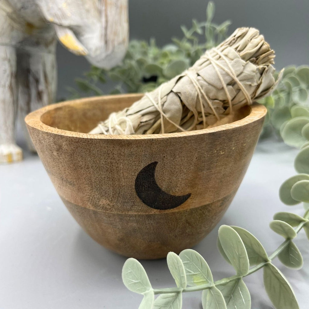 Wooden Smudge and Ritual Offerings Bowl - Three Moons - 11x7cmWooden Smudge and Ritual Offerings BowlHeart Notes