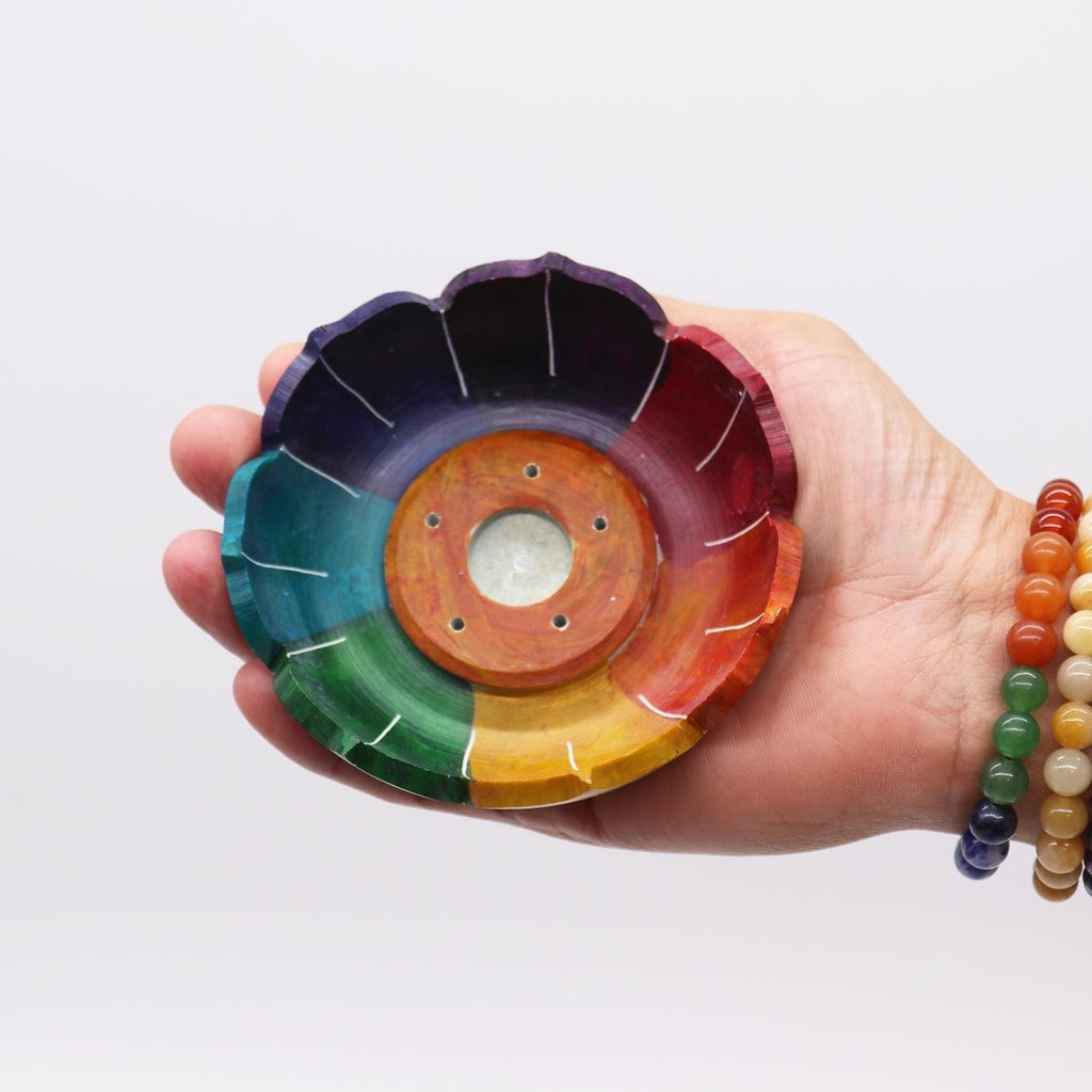 Soapstone Lotus Flower Incense Holder - Chakra ColoursSoapstone Incense HoldersHeart Notes