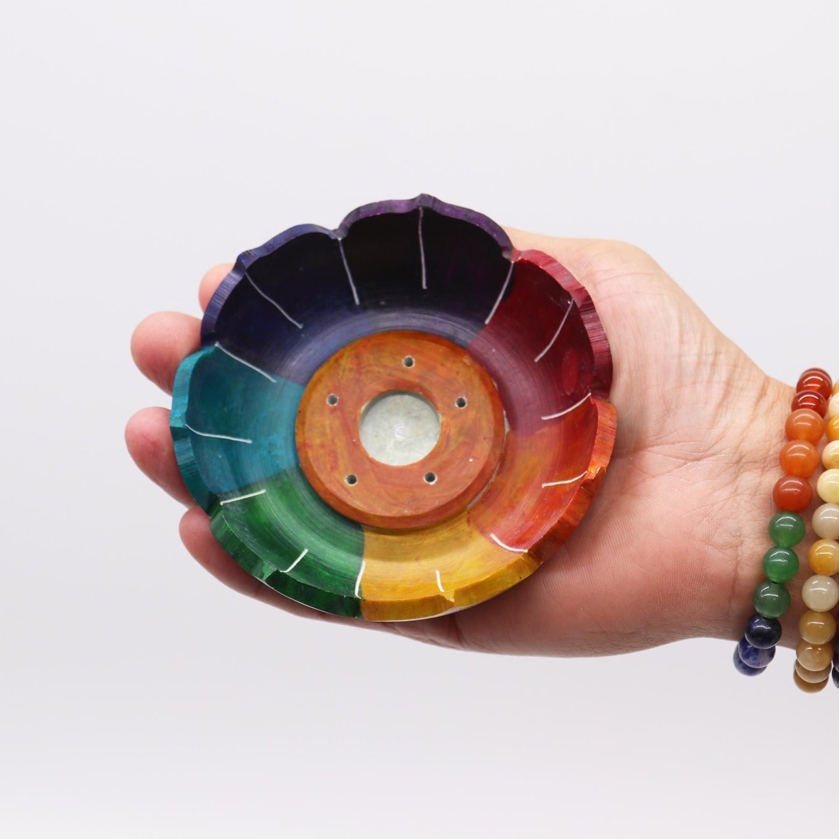 Soapstone Lotus Flower Incense Holder - Chakra ColoursSoapstone Incense HoldersHeart Notes