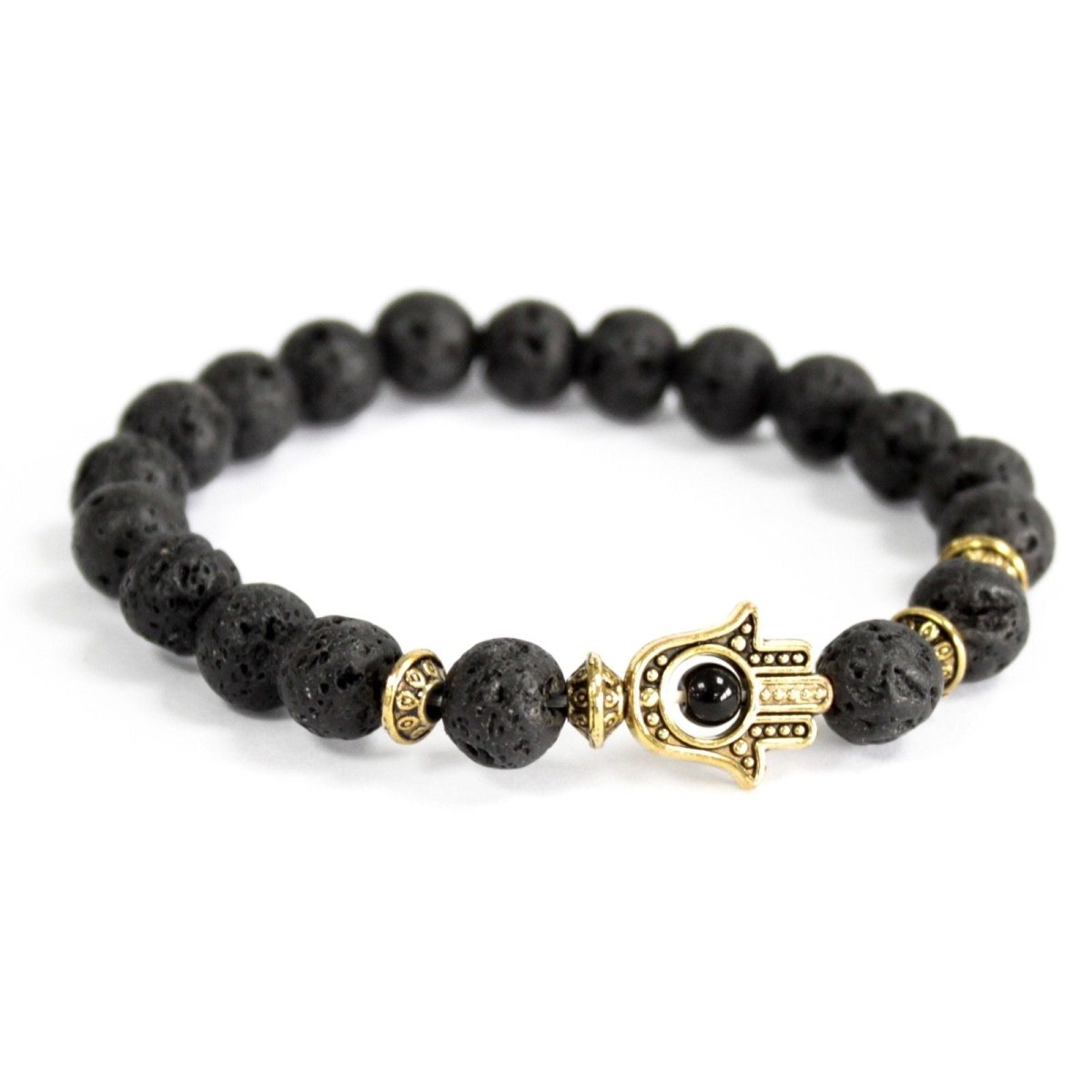 Gold Hamsa / Lava Stone - Gemstone BraceletBoho Bling Gemstone BraceletsHeart Notes