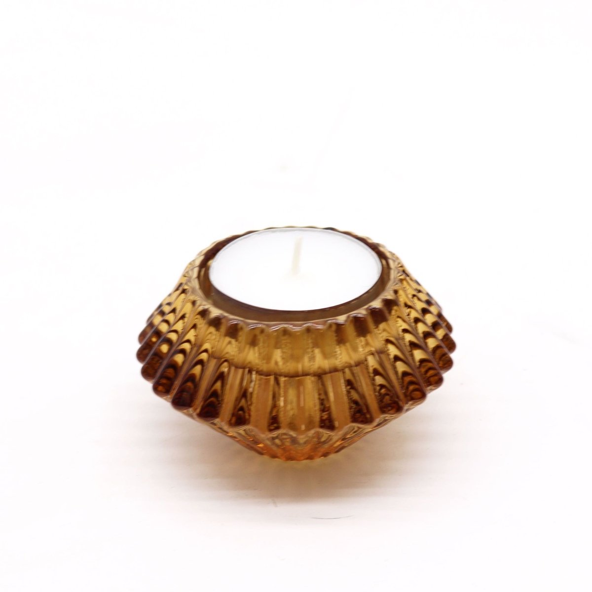 Flower Flip Dinner Candle / Tealight Holder - Antique AmberGlass Candle Holders & JarsHeart Notes