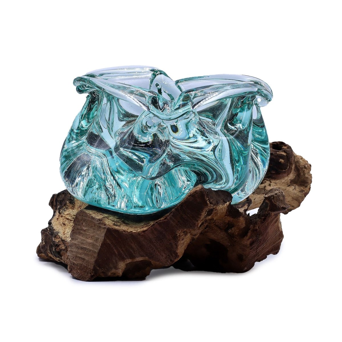 Molten Glass Chunky Ashtray / Candle Holder on Wood 23cmMolten Glass on WoodHeart Notes