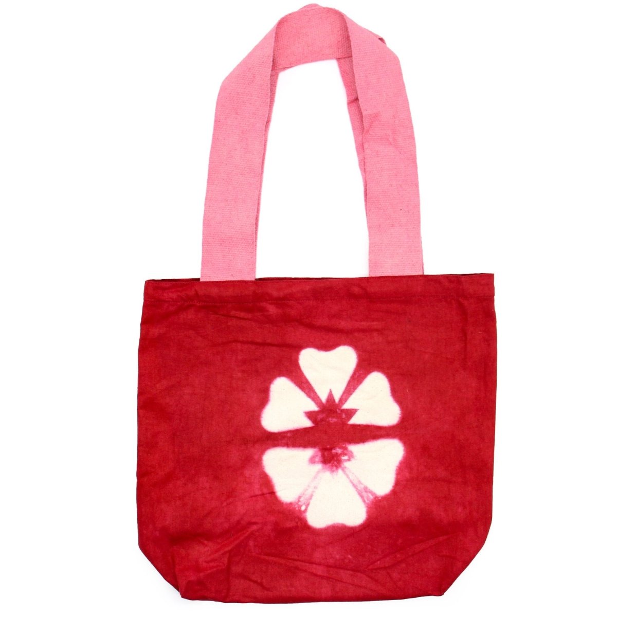 Natural Tye - Dye Cotton Bag (8oz) - 38x42x12cm - Maroon Flower - Pink HandleNatural Tie Dye Cotton BagsHeart Notes