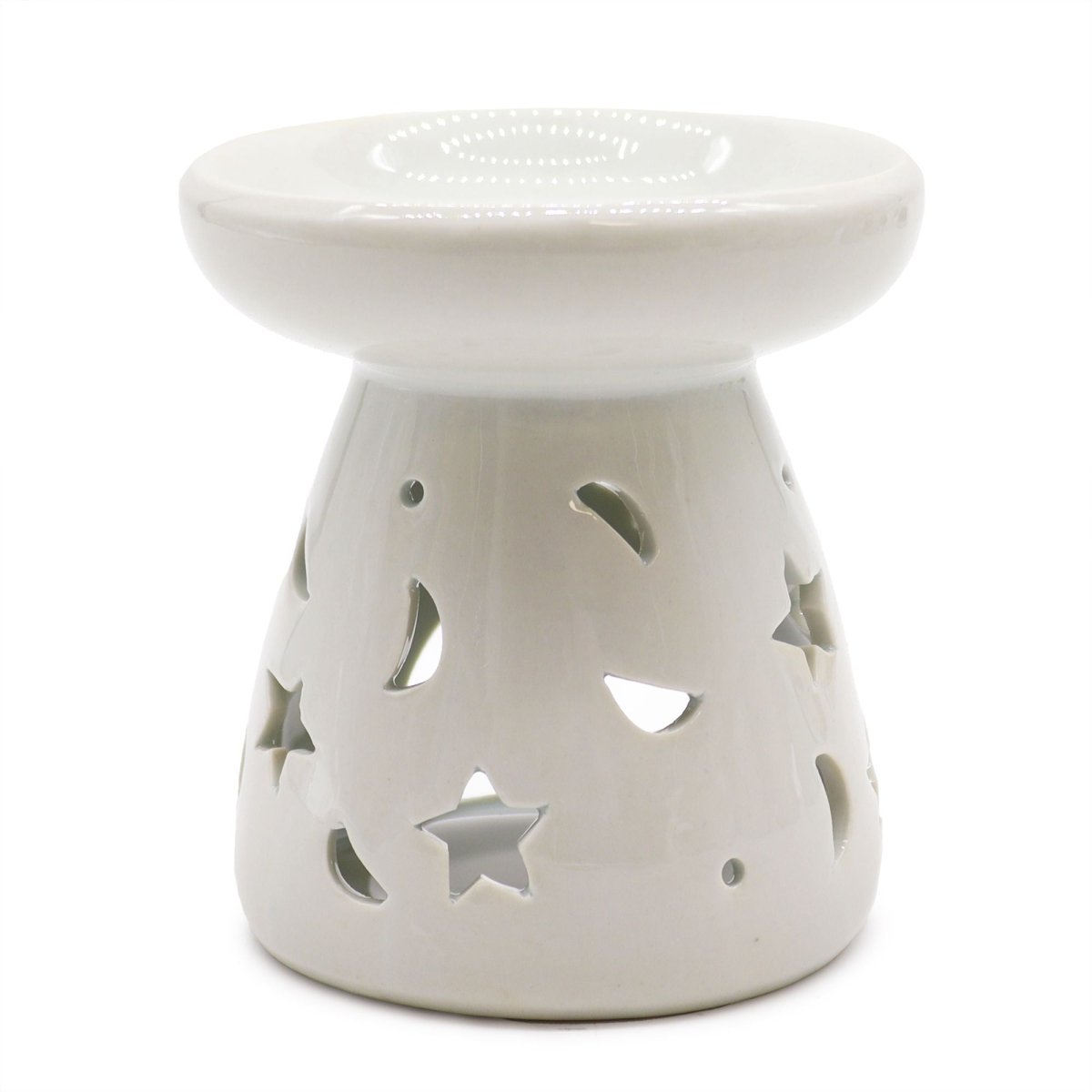 Lrg Classic White Oil Burner - Moon & StarClassic White Oil BurnersHeart Notes