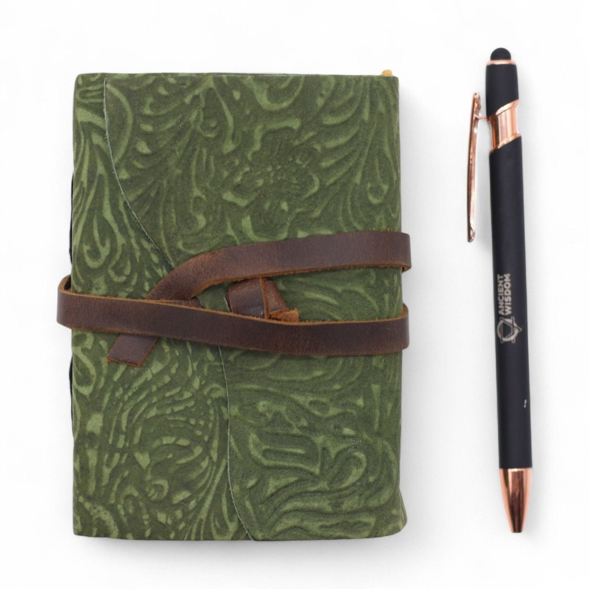 Fat Deckled Leather Notebook – Green Maze Pattern – 12.7×8.9 cmLeather Notebooks – Vintage Style JournalsHeart Notes