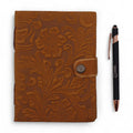Leather Embossed Notebook – Tan Floral Pattern – 17.8×12.7 cmLeather Notebooks – Vintage Style JournalsHeart Notes