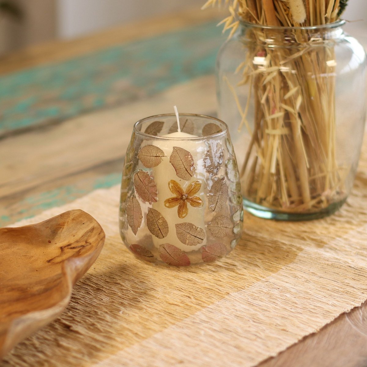 Natural Floral Glass - Vase Candle Holder - Primavera - (12x11cm)Natural Floral Glass Candle HoldersHeart Notes