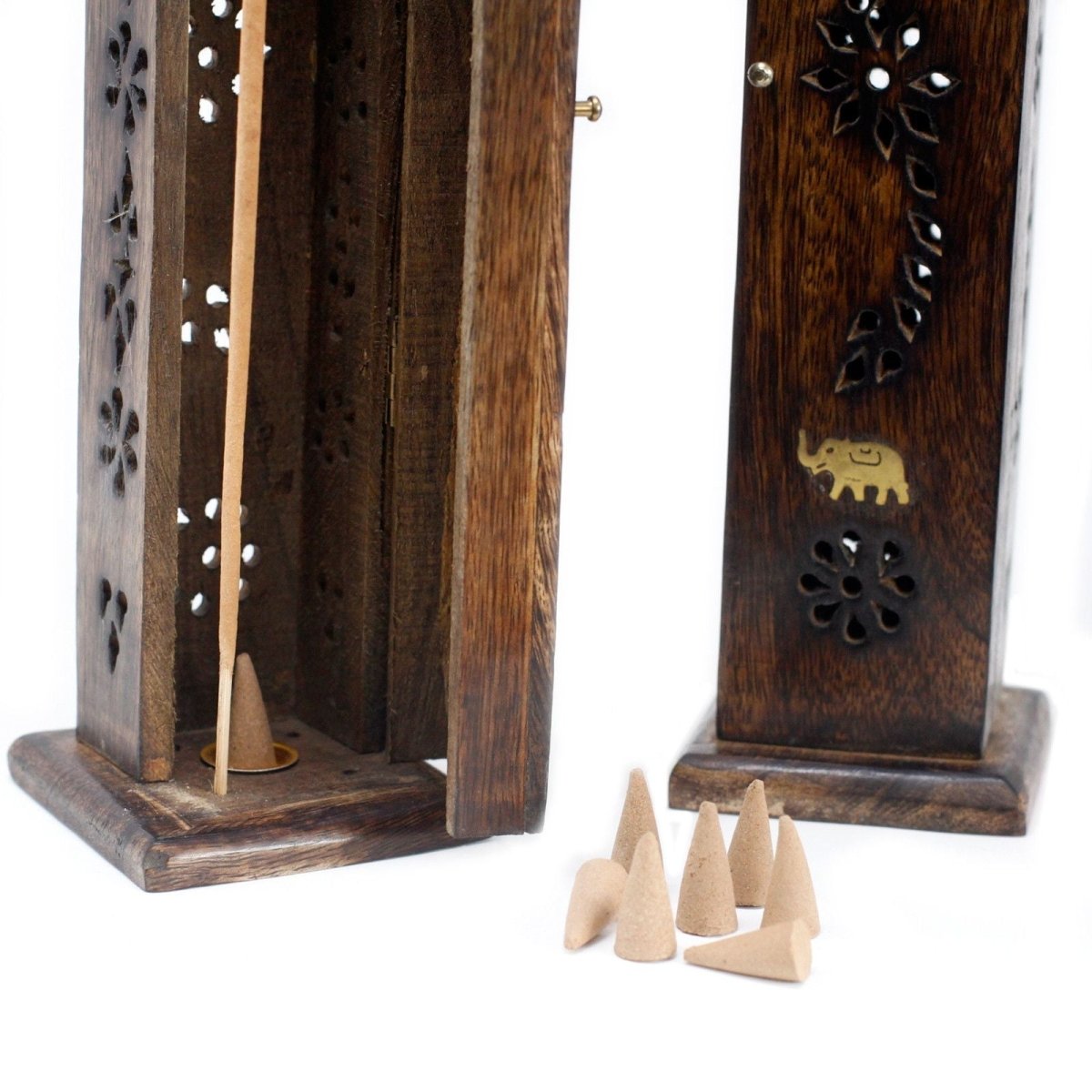 Square Incense Tower - Brass inlay - Mango WoodIncense HoldersHeart Notes
