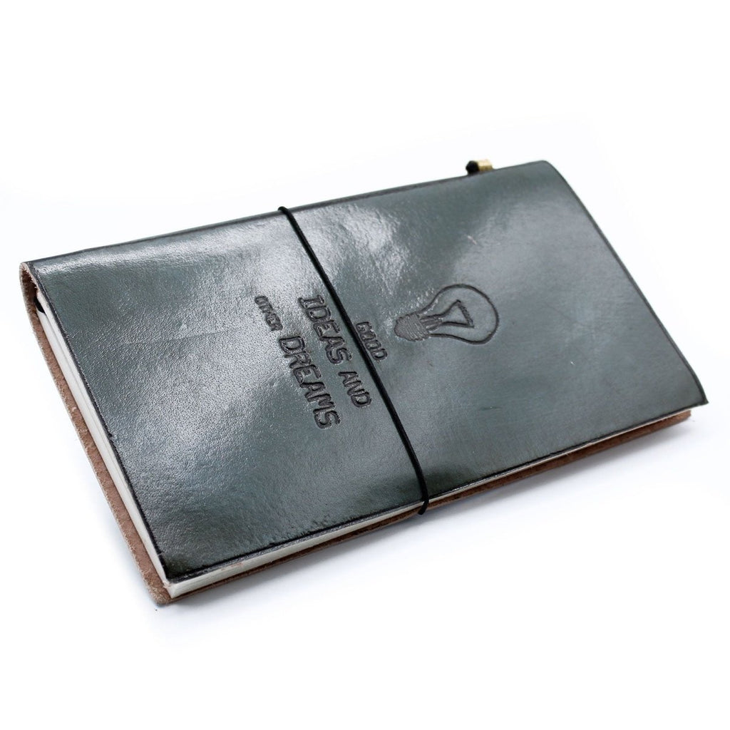 Handmade Leather Journal - Good Ideas and Other Dreams - Grey (80 pages)Leather JournalsHeart Notes