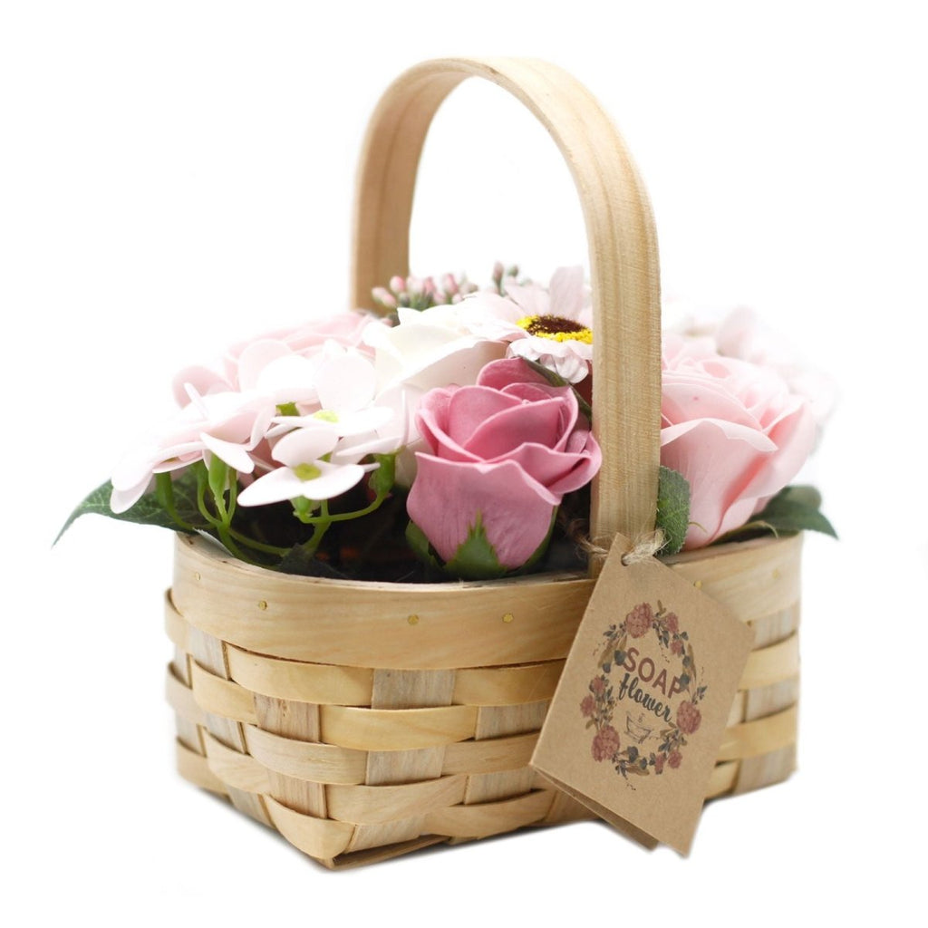 Medium Pink Bouquet in Wicker BasketSoap Flower BouquetsHeart Notes