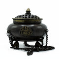 Lrg Brass Tibetan Burner - Four Symbol Hanging PotAntique Tibetan Incense HoldersHeart Notes