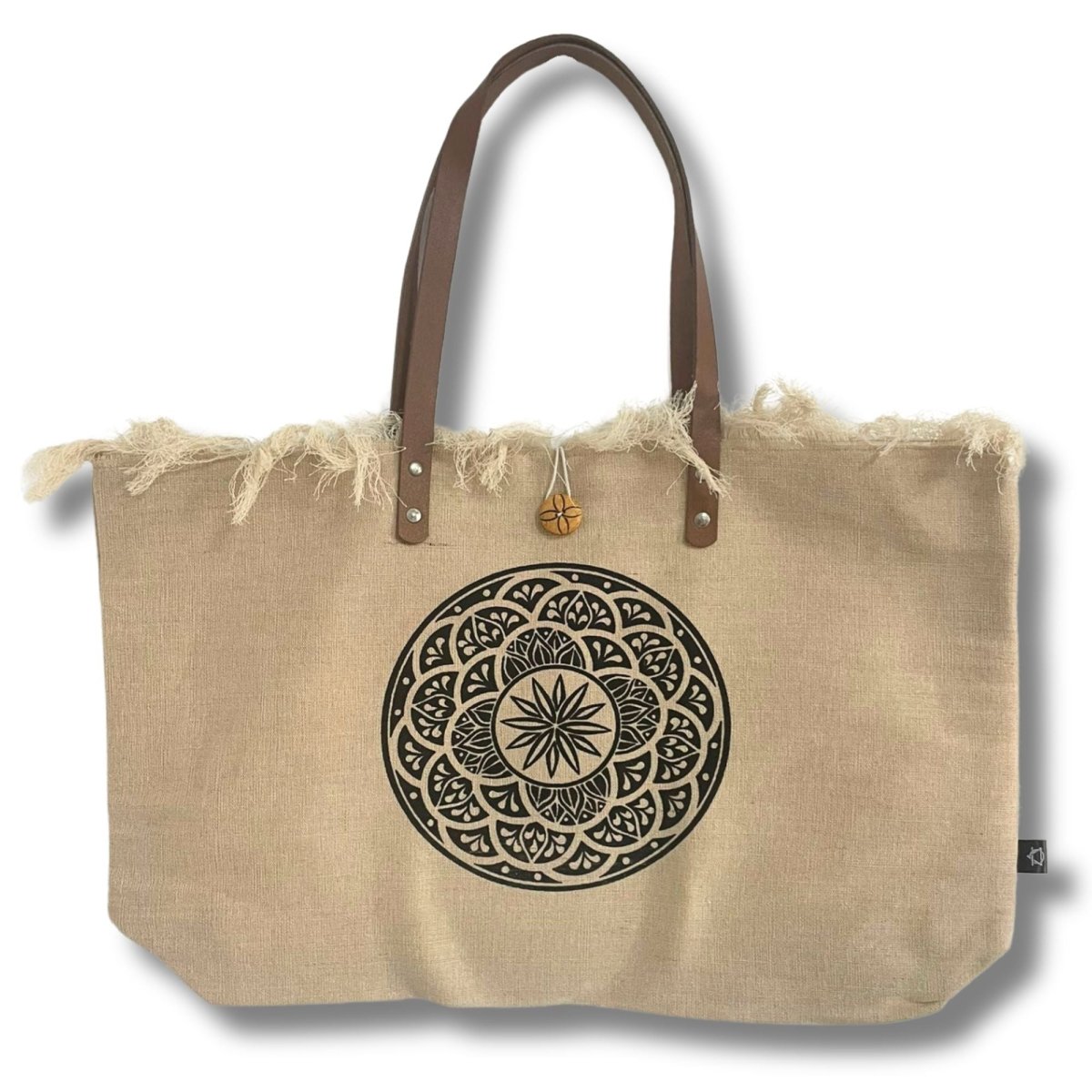 Natural Tote Bag Leather Handle - MandelaNatural Tote Bags with Leather HandleHeart Notes