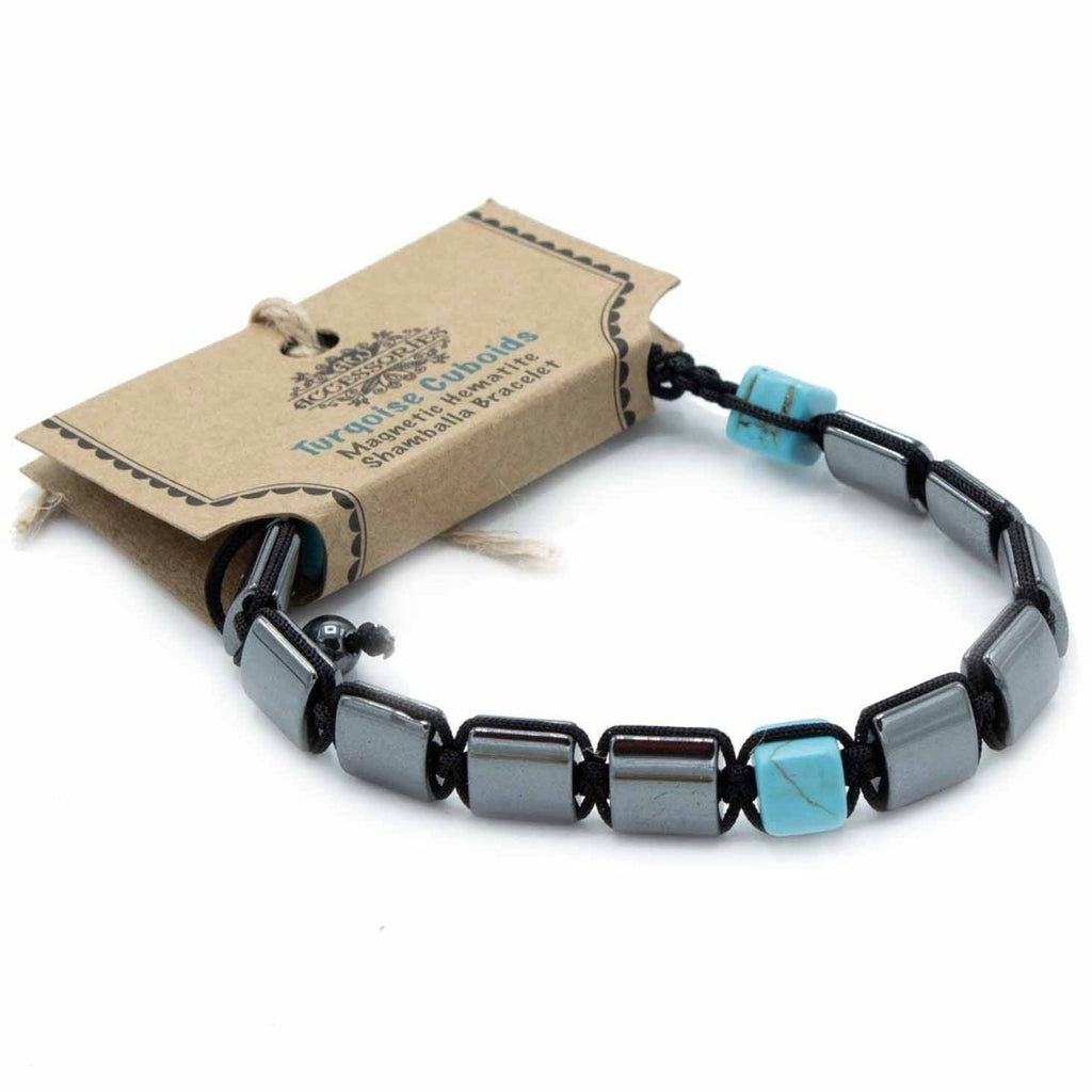 Magnetic Hematite Shamballa Bracelet - Turquoise CuboidsHematite Shamballa BraceletHeart Notes