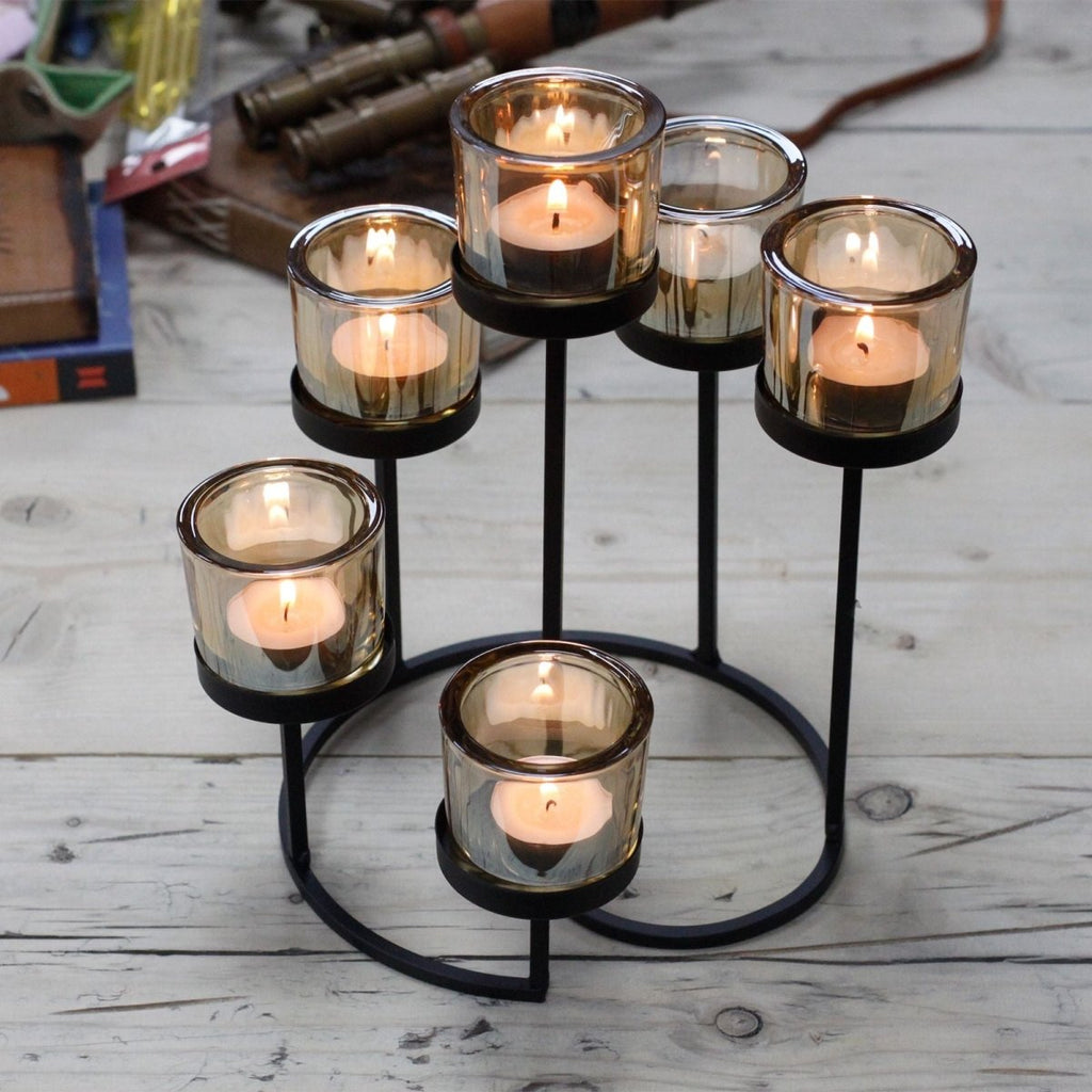 Centrepiece Iron Votive Candle Holder - 6 Cup Circle TreeCenterpiece Iron Votive Candle HoldersHeart Notes