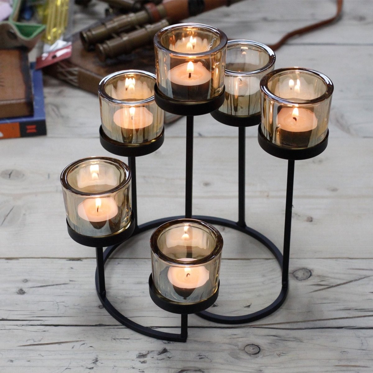 Centrepiece Iron Votive Candle Holder - 6 Cup Circle TreeCenterpiece Iron Votive Candle HoldersHeart Notes