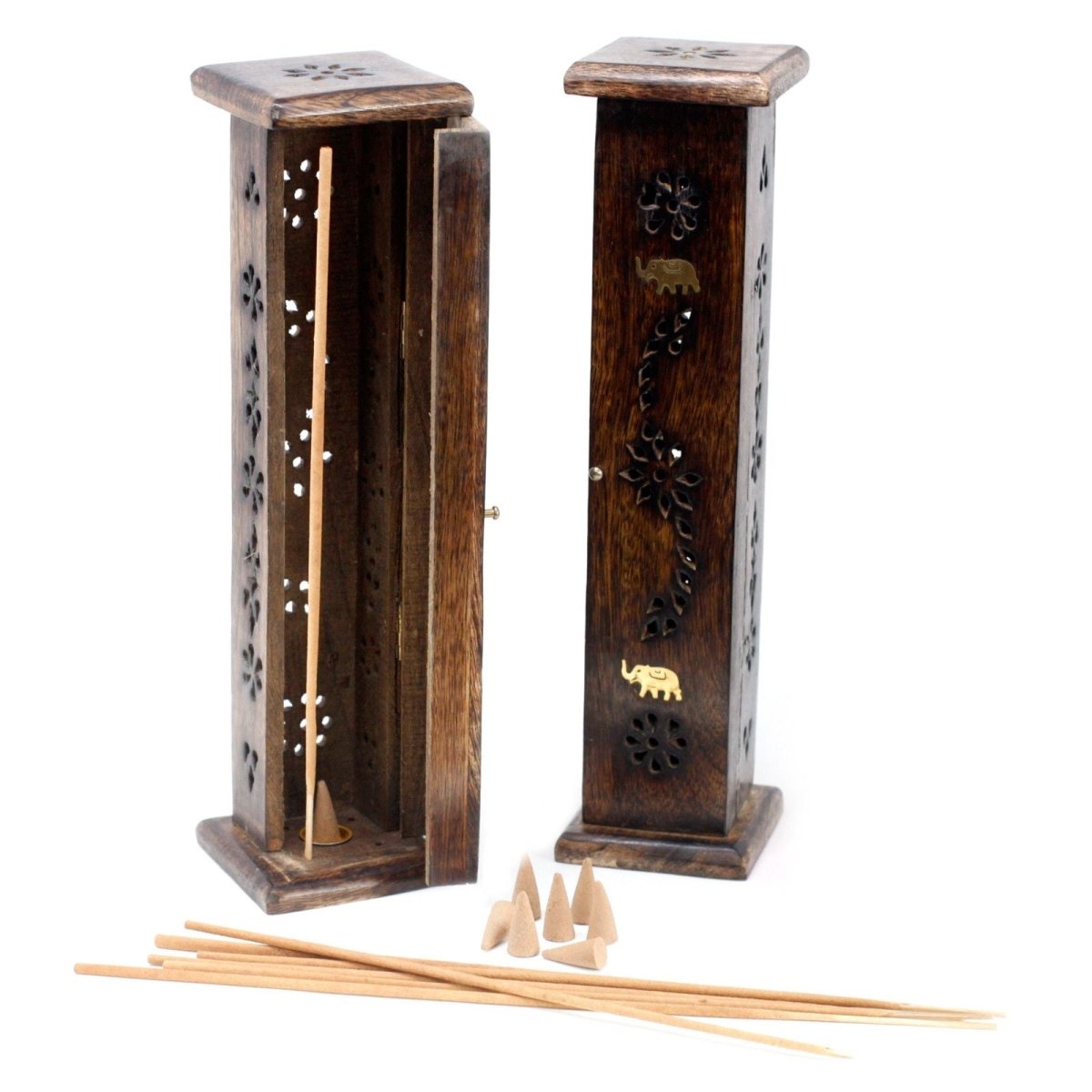 Square Incense Tower - Brass inlay - Mango WoodIncense HoldersHeart Notes